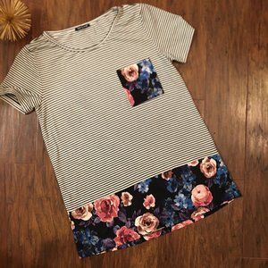 Pink Clover Striped Mixed Media Tee Shirt Size S